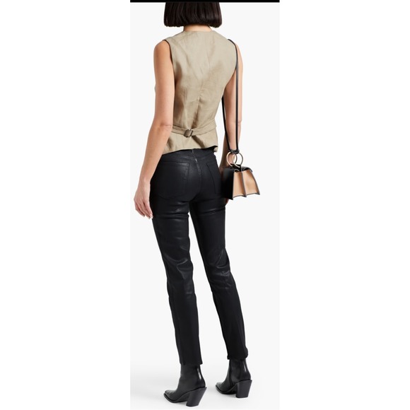 FRAME Le Sylvie Coated High Rise Slim Leg Jeans Edgy Alternative Sexy Black 31 - Picture 2 of 8